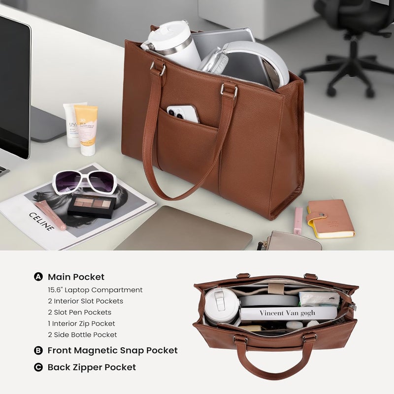 befen Genuine Leather Tote Bag for Women Work, Women's Leather Shoulder Bags Purses Satchel Handbags with Laptop Compartment - Image 3